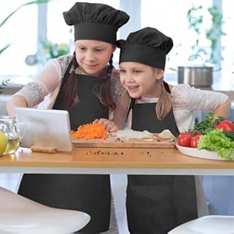 Kids Apron and Chef Hat Set Children Apron Adjustable with 2 Pockets Children Chef Painting for Cooking Baking
