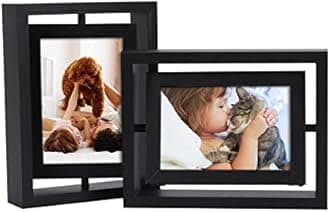 EXYGLO 2 Pack 4x6 Rustic Rotating Floating Picture Frames, Photo Frames for Vertical or Horizontal Tabletop Display, Black