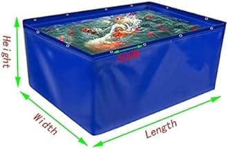 YJFENG Foldable Fish Pond, Temporary Waterproof Canvas Holding Tank, 0.5mm Heavy Duty Tarp Water Storage Pool for Saltwater Fish, Koi Turtles with Drain (Color : Blue, Size : 5x3x1M)