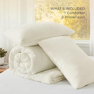 Bedsure Full Size Comforter Set, Ivory Soft Prewashed Bedding for All Seasons, 3 Pieces GentleSoft™ Warm Down Alternative Bed Set, 1 Lightweight Comforter (82"x86") and 2 Pillowcases (20"x26")