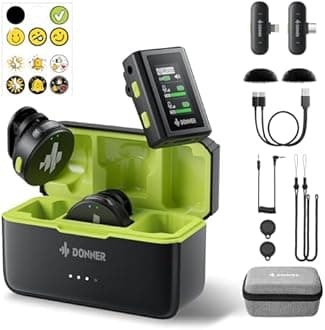 Donner VPM-20 Wireless Lavalier Microphone with Charging Box, Dual-Channels Mics, for USB-C/Lightning iPhone iPad Android Camera, Plug-Play, 1000ft Range, 48KHz 24Bit, Noise Cancellation, 40h Use Max