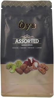 Oya Assorted Choco Roll 200 Gram with Pistachio, Almond, Hazelnut and Red Velvet Yummy Cream | Diwali Gift Box | Classic Delicious Wafer Roll Sticks with Assorted Dry fruits and Cocoa Cream, Smooth Crunchy Snacks, Biscuits, Sweet Treats for Kids and Adults | A delicious snack for a cozy tea time or coffee break | The assorted set is perfect for parties, family gatherings, or as a sweet gift for someone special | A sweet gift for chocolate enthusiasts | Imported from UAE. Delicious Mouth Melting Chocolate