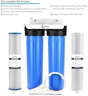 iFilters Well Water Whole House Filtration System 50cm Dual Stage Complete Commercial Grade Sediment Odour Taste Rust 2.5cm Ports