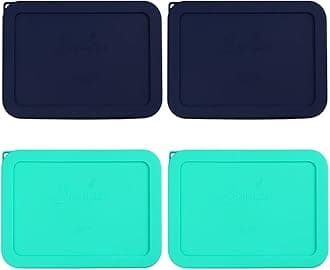 Sophico 6 Cup Rectangle Silicone Storage Cover Lids Replacement for Pyrex 7211-PC Glass Bowls, Container not Included (Navy Blue-Mint)