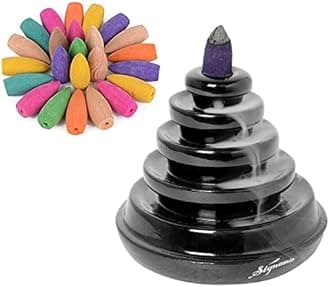 Signamio Ceramic Backflow Incense Fountain - 30 Cones Included for Pooja Meditation, Elegant Backflow Incense Holder, Aesthetic Incense Burner for Decor-DN-16