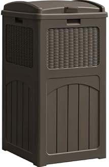 YESHOMY 33 Gallon Resin Outdoor Trash Can with Lid, Hideaway Waterproof Patio Garbage Bin, Brown