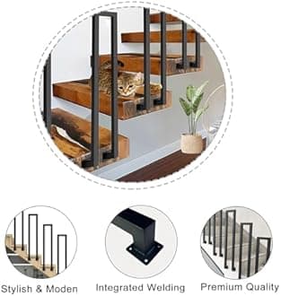 Stair Railing Indoor, U-Shaped Stair Rail, Metal Bannister Rail for Stairs, Handrails for Stairs, Hand Rail U Shape for Loft, Porch, Balcony,Indoor, Outdoor (Black Side Mounting, 90cm)
