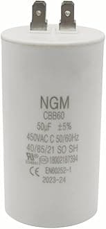 50UF CBB60 Motor Run Capacitor 450VAC Volts Round Cylinder 4 Pins, Metallized Polypropylene Film Capacitor for Motor Run, Air Conditioners, Washing Machines, Operating Voltage Range 250V ~ 450V