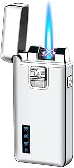 Torch Lighters Dual Arc Lighter 2 in 1 Jet Flame Butane Lighter Electric Lighter USB Rechargeable Lighter Windproof Infinity Lighter Battery Indicator for Camping Indoor (Silver)