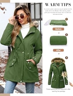 Women Winter Coat UK Fleece-Lined Jackets Ladies Long Winterproof Parka Warm Padded Coats Thermal Thickened Hooded Outwear Detachable Hood Overcoat
