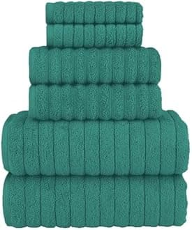 Elegant Comfort 100% Turkish Cotton Corduroy Ribbed Luxury Bath Towels 6-Piece Set, Premium Feel - Quick Dry, Highly Absorbent, Contains 2 Bath Towels, 2 Hand Towels, and 2 Washcloths, Turquoise