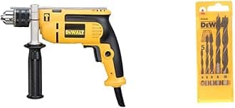 Dewalt DEWD024K DWD024KS 230 Volt Percussion Drill 13 mm with Kitbox, 701 W, Yellow/Black & DT4535QZ Brad Point Drill Bits Set (5 Pieces)