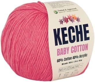 Keche Cotton Yarn, 60% Cotton 40% Acrylic Yarn, Soft Cotton Yarn for Crochet and Knitting, Amigurumi Yarn 1 Skein/Ball 1.76 Oz (50g) / 180 Yrds (165m) - Pink