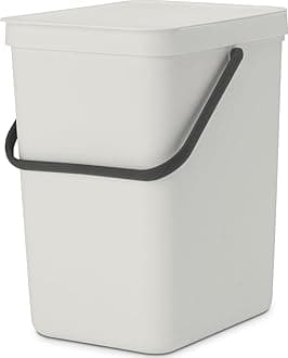 Sort & Go Kitchen Recycling Bin | M / 6.6 Gal / 25L | Light Gray | Removable Stay-Open Lid, Carry Handle | Trash Can for Bottles, Cans, Paper, Glass | Wall-Mounting Bracket Sold Separately