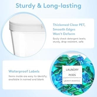 Lifewit 2 Pack Laundry Pods Container with Labels, Scoops and Press-and-Pop Lid, Detergent/Powder/Capsule/Pot/Washing Tablets Storage Holder for Laundry Room, Bathroom, Kitchen Organisation