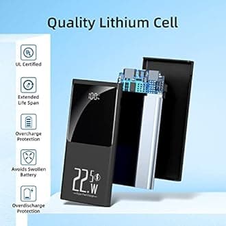 Portable Charger 10000mAh, Power Bank 22.5W Fast Charge, Slim Battery Backup with USB C in/Out, LCD Display External Battery Pack for iPhone 16 15 14 13 12, Samsung, Google, Android etc