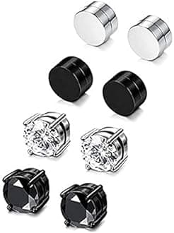Stainless Steel Magnetic Non-piercing Biker Stud Earrings Set Piercing Huggie Small Hoop Surgical Steel Earring Stud Set Cubic Zirconia Hypoallergenic Earring for Mens Women