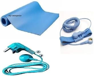 Sky-Zero Volt Therapy kit Grounding Mat Pad Earthing Sheet With 3 pin Plug & Grounding Wrist Band for Grounding Human body volatge (SIZE) (3X1.5 FT)