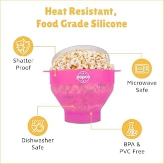 POPCO Hotpop Silicone Popcorn Popper - Large Microwave Corn Popper with Handles - Dishwasher Safe Silicone Popcorn Bowl - Ideal for Quick Snacks - Transparent Pink
