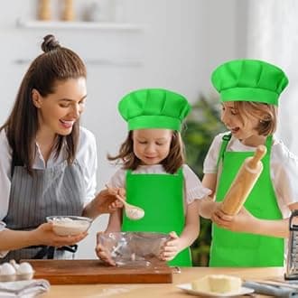 Kids Apron and Chef Hat Set Children Apron Adjustable with 2 Pockets Children Chef Painting for Cooking Baking