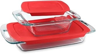 Pyrex (2-Pack) Extra Large Glass Baking Dish Set With Lids and Handles, Oven and Freezer Safe