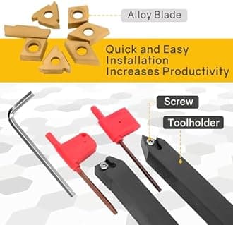 Indexable Lathe Turning Tool 21Pcs Kit 5/8'' 16mm Shank 7 Pcs Metal Lathe Tool Holder Set with 14 Pcs Turning Inserts for Turning Grooving Threading Boring Carbide Inserts Carbide Turning Tool