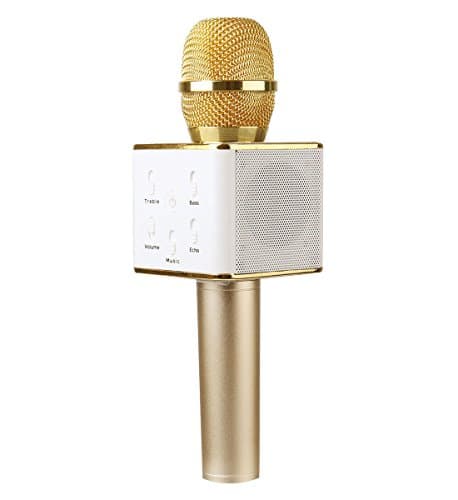 Wireless Karaoke Microphone,Portable Microphone Bluetooth Speaker for iPhone Android (Q7 Gold)