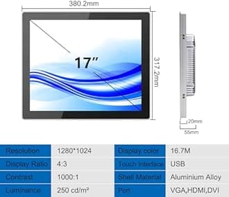 GreenTouch 17 Inch Front IP65 Panel Rugged Metal Case Display Touch Screen Industrial Grade Open Frame LCD Monitor - 1280x1024