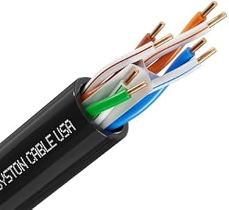 Syston Cable Tech Cat6A+ Bulk Raw Ethernet Cable Black Bulk 750MHz 20 ft 23AWG 4pr Unshielded Twisted Pair UTP Solid Bare Copper Riser CMR Heat UV Resistance Indoor Outdoor Order to Cut
