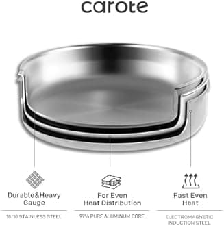 CAROTE 12pcs Pots and Pans Set, Glossy Stainless Steel Cookware Set, Induction Kitchen Cookware Sets with Removable Handle, RV Cookware Set, Oven Safe, Camping Cookware, Black