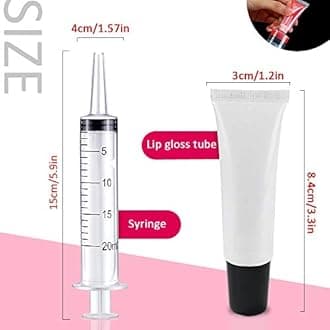 AMORIX 50PCS 10ml Black Lip Gloss Tubes Empty Clear Lip Balm Containers Refillable Soft Cosmetic Squeeze Tubes for Lip Gloss Base Glitter Pigment Powder 2 Syringes + Tag Labels Stickers