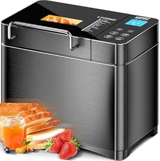 Pro Stainless Steel Bread Maker, 2LB 17-in-1 Automatic Bread Maker Machine UK with Ceramic Pan, Nut Dispenser, Glass Touch Panel, 3 Loaf Sizes 3 Crust Colors, 15H Timer, 1H Keep-Warm,Low-Noise
