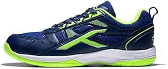 HUNDRED Raze Non-Marking Cushion Badminton Shoe (Navy::Lime, 5Uk, Unisex-Child)
