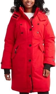 CANADA WEATHER GEAR Womens Long Puffer Coat - Heavyweight Wind Water Resistant Faux Fur Hood Parka Winter Jackets for Women