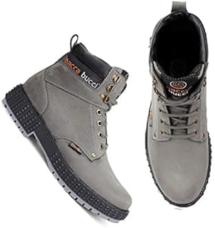 Bacca Bucci 4-Eye Artificial Suede Scott Moto Inspired Combat High top Ankle Boots for Men-Grey