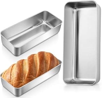 P&P CHEF Loaf Pans for Baking Bread, 12 x 5 Inch Large Stainless Steel Bread Loaf Pan Tins for Homemade Meatloaf Cake Brownies, Healthy & Sturdy, Oven & Dishwasher Safe, 3Pcs