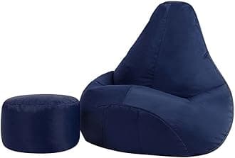 Bean Bag Bazaar High Back Chair and Footstool Combo - 80cm x 69cm - Indoor Outdoor Water Resistant BeanBag (Navy)