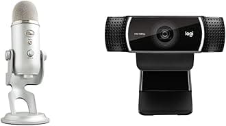 Blue Yeti USB Microphone for PC, Mac, Gaming, Recording, Streaming, Podcasting, Studio and Computer Condenser Mic + Logitech C922x Pro Stream Webcam - Silver