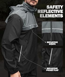 ZITY Men's Rain Jacket Waterproof with Hood Lightweight Windbreaker Jacket for Men Breathable Mesh Raincoat for Hiking Golf
