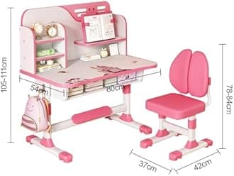 ohfruit Kids Table Chair Sets Multi Functional Desk Set with Drawers and Storage Adjustable Children School Study Table Chair Set with Pattern for Boys Girls Pink Cartoon 2