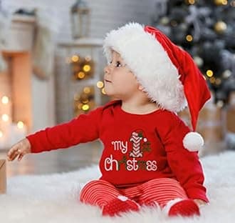 My First Christmas Outfit,Santa Claus Embroidery,Natural Cotton 0-12M