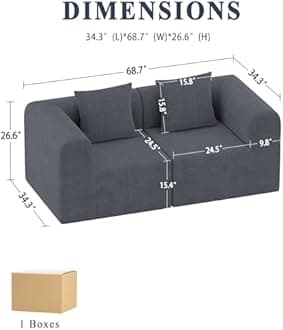 wanan 68.7'' Modular Sectional Couches for Living Room with Deep Seat, L-Shape Cloud Sofa Couch, High Density Memory Foam, Boneless Upholstered Couches, Easy Assembly(Dark Gray, 2 Seats)