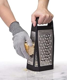 Microplane Elite Five Blade Box Grater with Measuring Cup Base, Five Grating Surfaces Including Fine, Coarse, Double-Sided Ribbon, Ultra-Coarse, and Slicer - Black