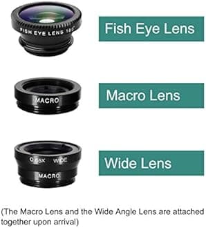 Ailun iPhone Lens,3 in 1 Clip On 180 Degree Fish Eye Lens+0.65X Wide Angle+10X Macro Lens,Universal HD Camera Lens Kit for iPhone 7/6s/6s Plus/6/SE/5/5s,Samsung,Blackberry,Mobile Phone [Black]