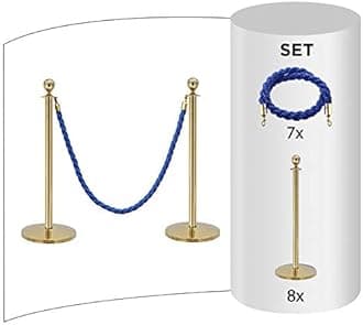 Rope & Post Barrier Kit (8x Brass Barriers + 7x Blue Ropes)