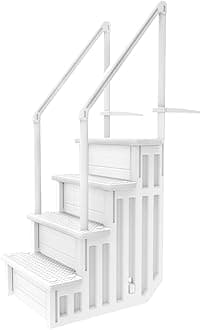Aqua Select Above Ground Anti-Slip Pool Steps to Deck | Safety Swimming Pool Ladder | Designed for Above Ground Swimming Pools | Holds Up to 400 Pounds | White