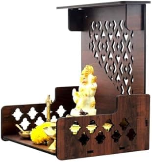 Amazon Brand - Solimo Wall Mounted Mandir/Temple, Wooden Pooja Stand for Home, Wall Hanging Temple for Home, Office (9" x 8.5" x 11")