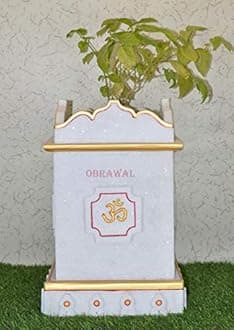 OBRAWAL Marble Tulsi Pot | Tulsi Planter | Gardening Tulsi Planter | White Marble | Handpainted - 15" - 15x10x10 inch, Approx. [HxLxW]