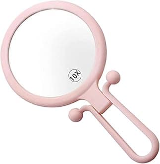 Handheld Makeup Mirror with Magnification, for Desk Make Up, Magnifying Hand Held Mirror (Folding Hand Held Mirror (Pink))
