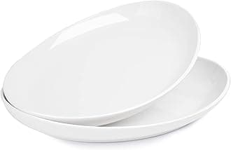 Set of 2 White Porcelain Oval Serving Trays 36.5cm Party Serving Trays Large Oval Serving Trays for Fish Dishes Steak Restaurant Dessert Shop 717.101